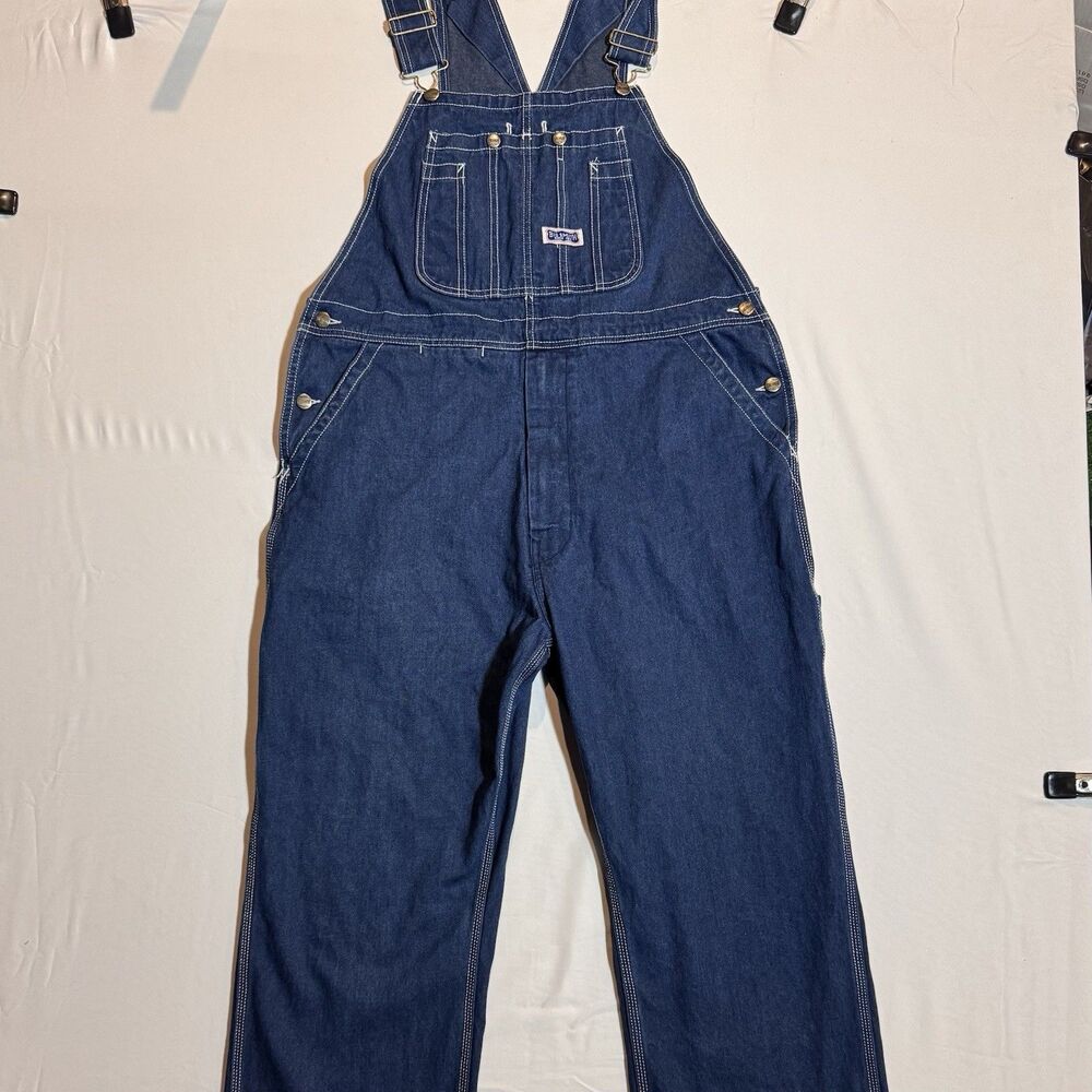 Vintage 80s Big smith USA 1916 Baggy Work Overalls 100% Cotton Blue 40 X 30 #G25